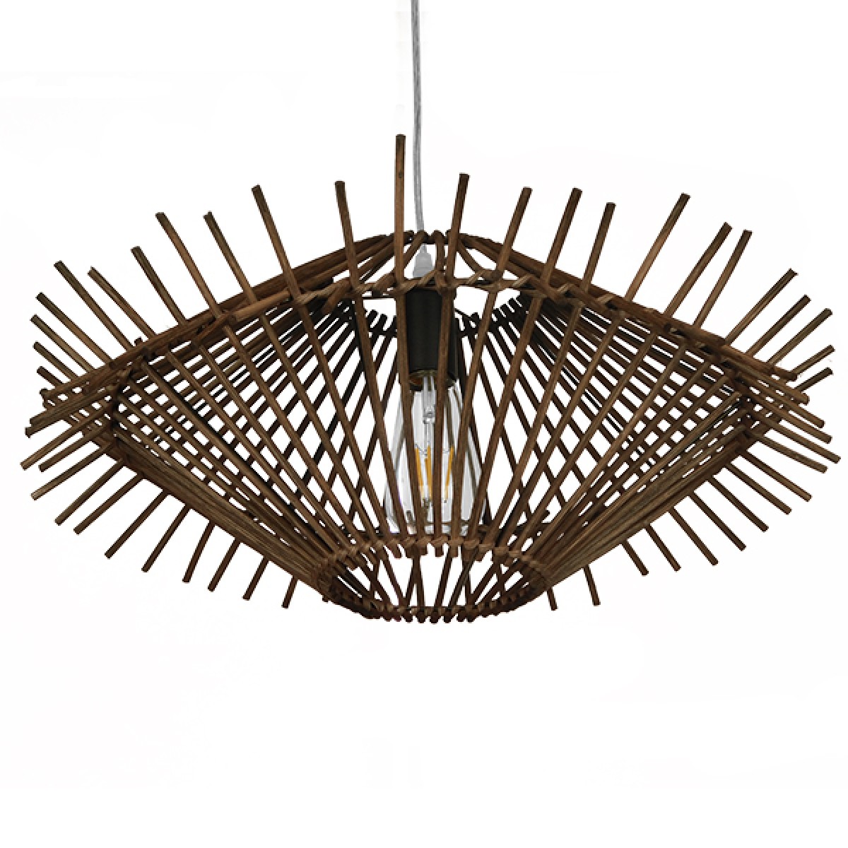 GloboStar® SASSO 01602 Boho Κρεμαστό Φωτιστικό Πλέγμα Μονόφωτο 1 x E27 IP20 Καφέ Ξύλο - Μ50 x Π50 x Y23cm