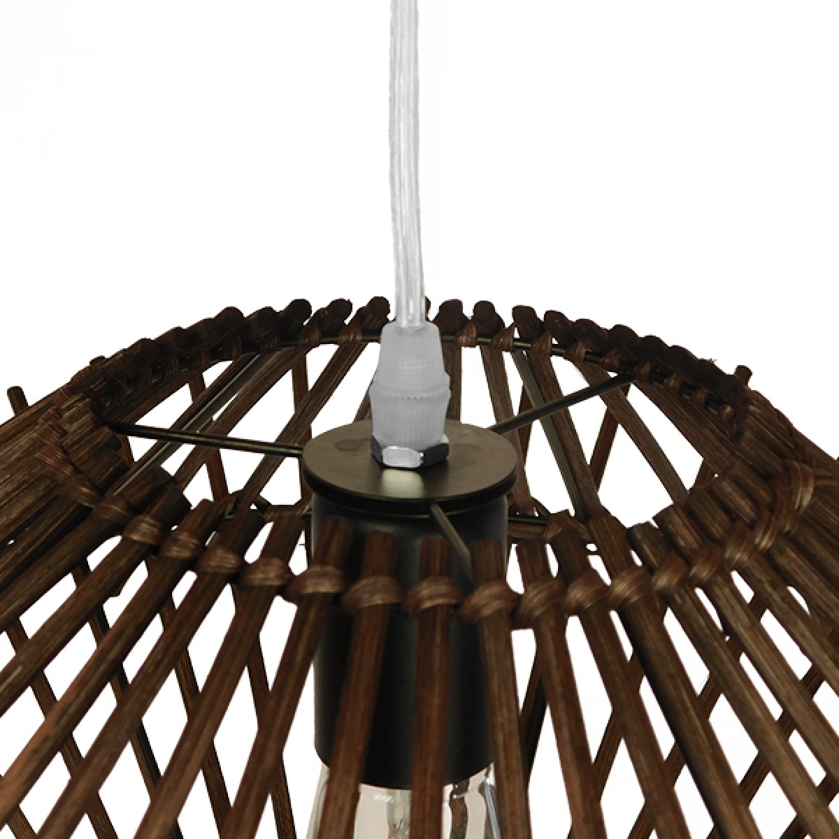GloboStar® SASSO 01602 Boho Κρεμαστό Φωτιστικό Πλέγμα Μονόφωτο 1 x E27 IP20 Καφέ Ξύλο - Μ50 x Π50 x Y23cm