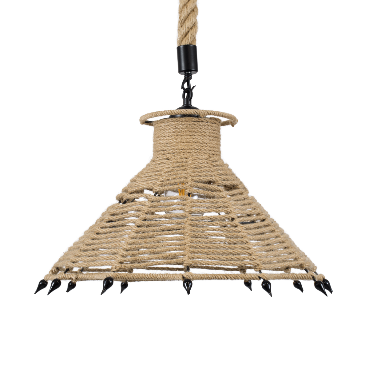 GloboStar® OZERO 01603 Boho Κρεμαστό Φωτιστικό Καμπάνα Μονόφωτο 1 x E27 IP20 Μπεζ Σχοινί - Μ41 x Π41 x Y28cm