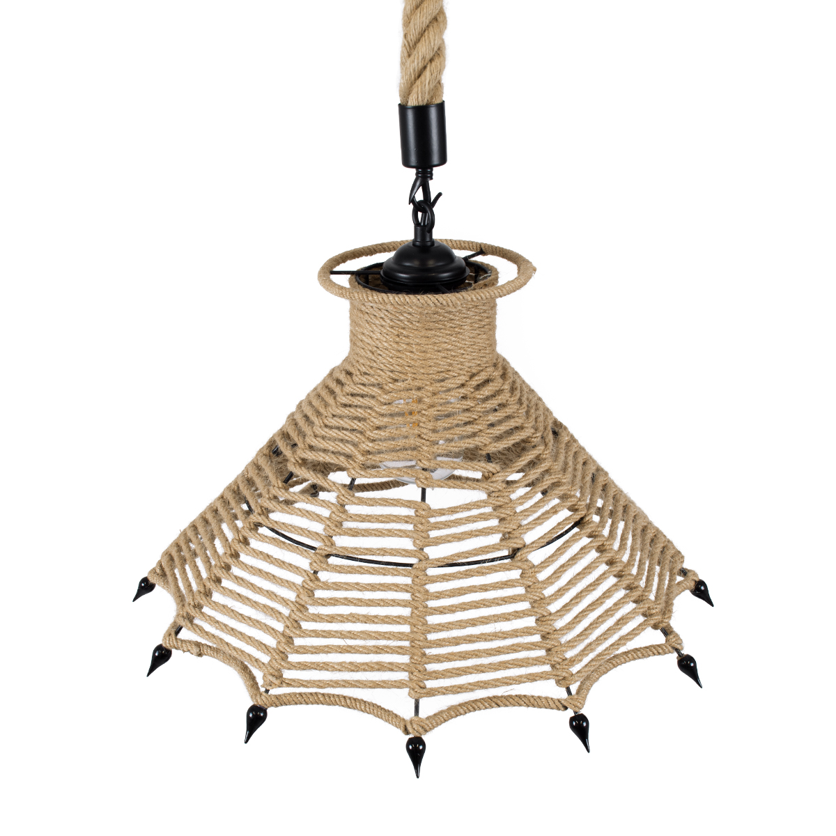 GloboStar® OZERO 01603 Boho Κρεμαστό Φωτιστικό Καμπάνα Μονόφωτο 1 x E27 IP20 Μπεζ Σχοινί - Μ41 x Π41 x Y28cm