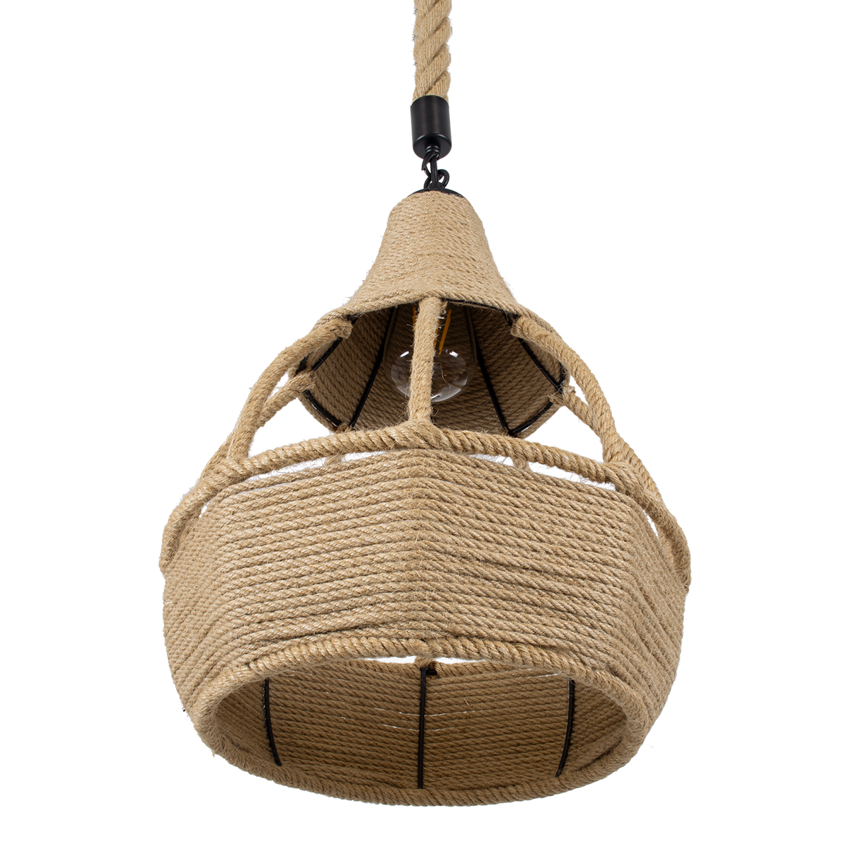 GloboStar® KUBRIC 01605 Boho Κρεμαστό Φωτιστικό Καμπάνα Μονόφωτο 1 x E27 IP20 Μπεζ Σχοινί - Μ30 x Π30 x Y40cm