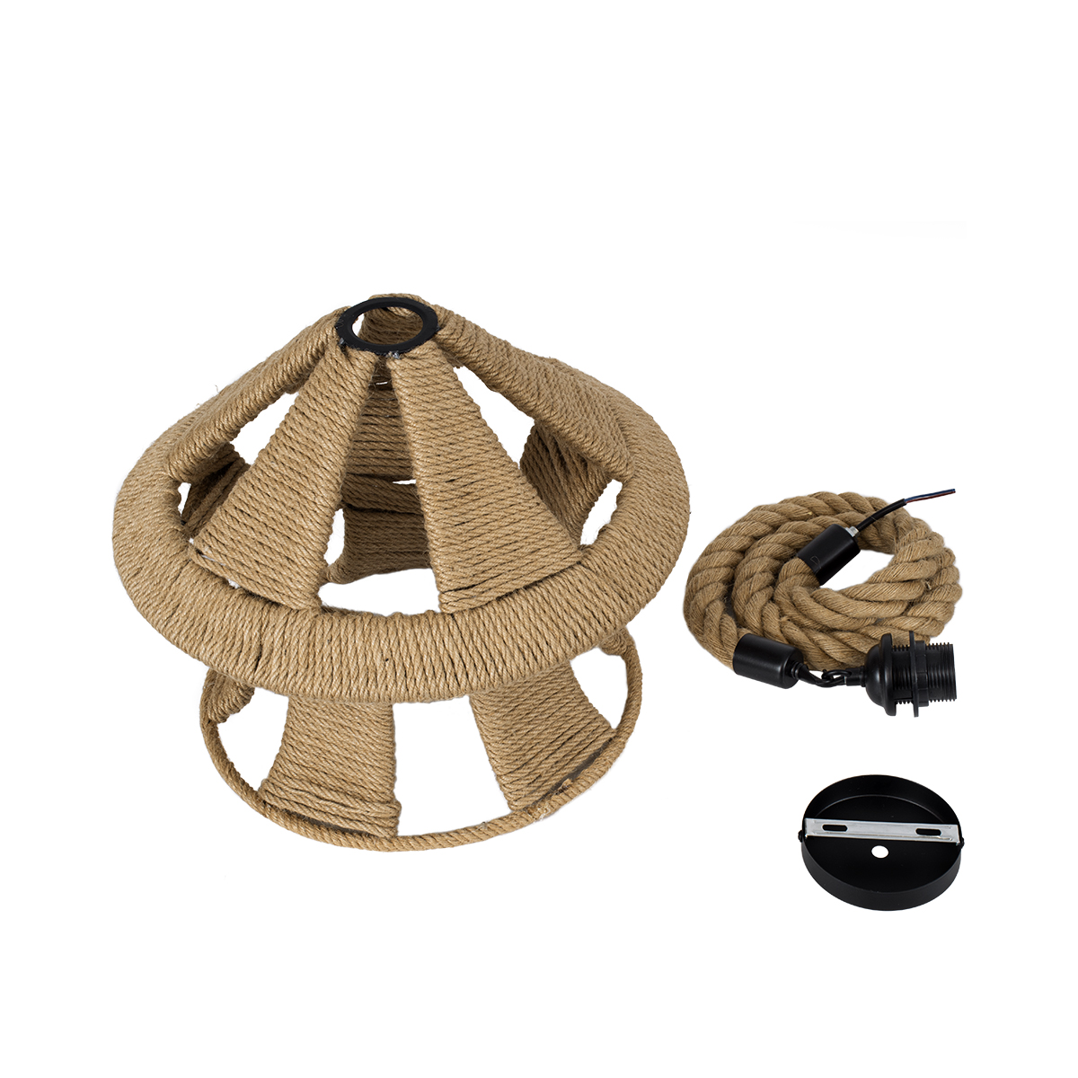 GloboStar® SOLITARIO 01606 Boho Κρεμαστό Φωτιστικό Φιγούρα Μονόφωτο 1 x E27 IP20 Μπεζ Σχοινί -Μ36 x Π36 x Y30cm