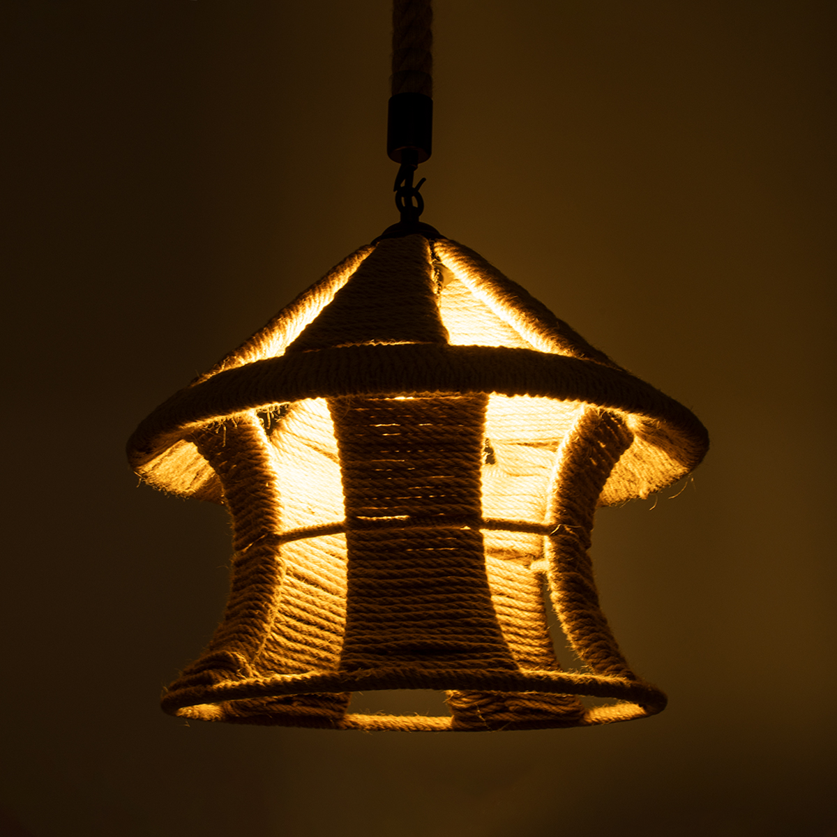 GloboStar® SOLITARIO 01606 Boho Κρεμαστό Φωτιστικό Φιγούρα Μονόφωτο 1 x E27 IP20 Μπεζ Σχοινί -Μ36 x Π36 x Y30cm