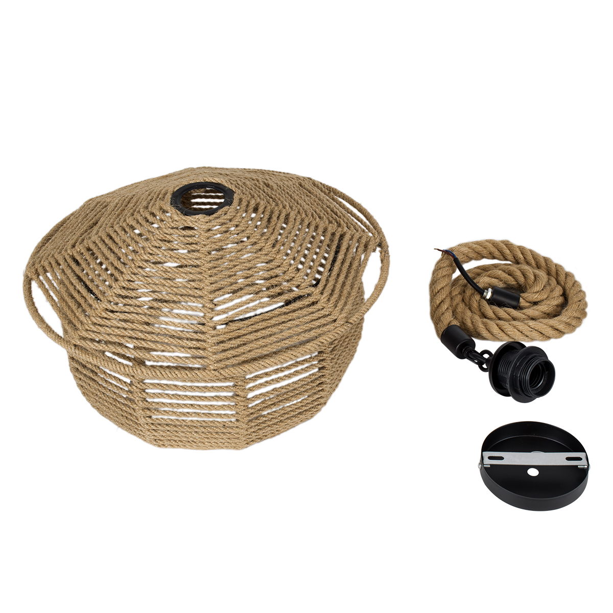 GloboStar® SPIRIT 01607 Boho Κρεμαστό Φωτιστικό Καμπάνα Μονόφωτο 1 x E27 IP20 Μπεζ Σχοινί - Μ35 x Π35 x Y30cm