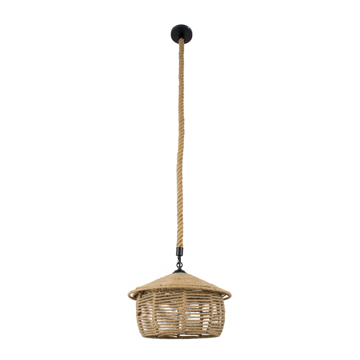 GloboStar® SPIRIT 01607 Boho Κρεμαστό Φωτιστικό Καμπάνα Μονόφωτο 1 x E27 IP20 Μπεζ Σχοινί - Μ35 x Π35 x Y30cm