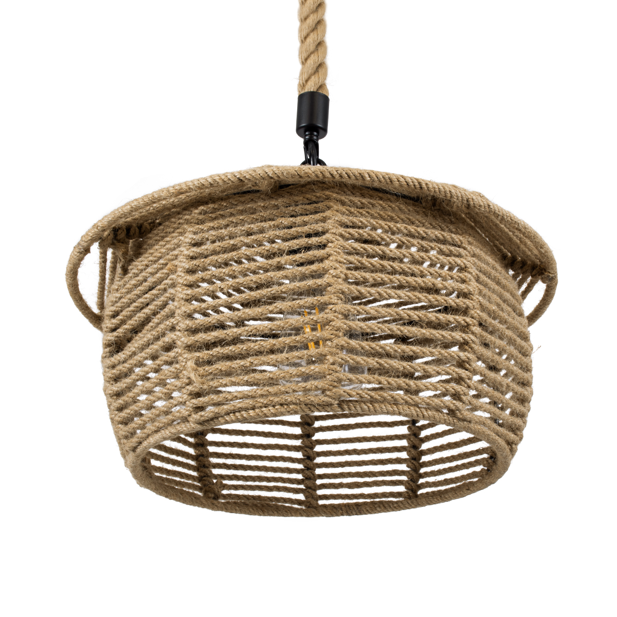 GloboStar® SPIRIT 01607 Boho Κρεμαστό Φωτιστικό Καμπάνα Μονόφωτο 1 x E27 IP20 Μπεζ Σχοινί - Μ35 x Π35 x Y30cm