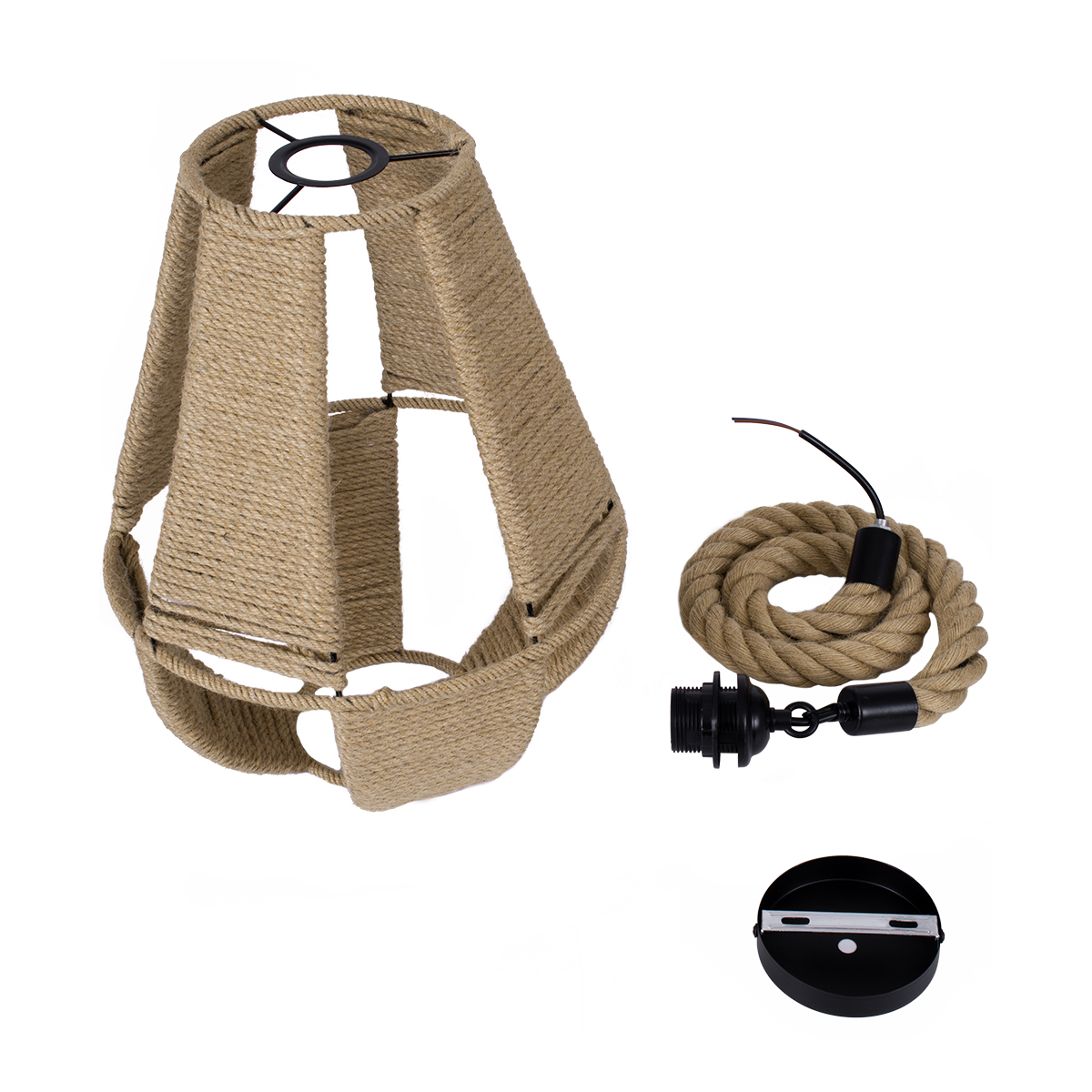 GloboStar® POLIA 01608 Boho Κρεμαστό Φωτιστικό Πλέγμα Μονόφωτο 1 x E27 IP20 Μπεζ Σχοινί - Μ30 x Π30 x Y42cm