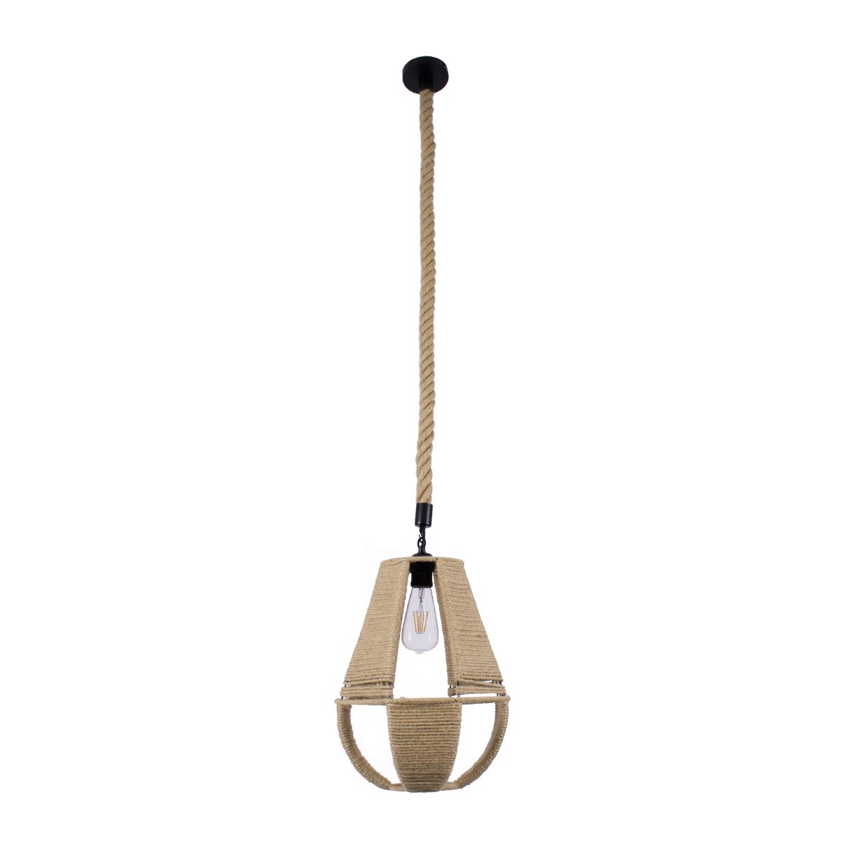 GloboStar® POLIA 01608 Boho Κρεμαστό Φωτιστικό Πλέγμα Μονόφωτο 1 x E27 IP20 Μπεζ Σχοινί - Μ30 x Π30 x Y42cm