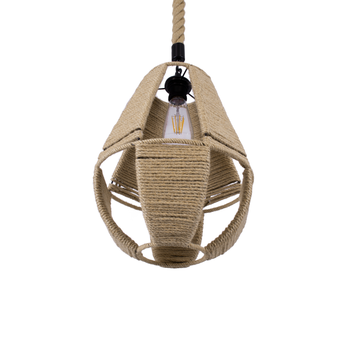 GloboStar® POLIA 01608 Boho Κρεμαστό Φωτιστικό Πλέγμα Μονόφωτο 1 x E27 IP20 Μπεζ Σχοινί - Μ30 x Π30 x Y42cm