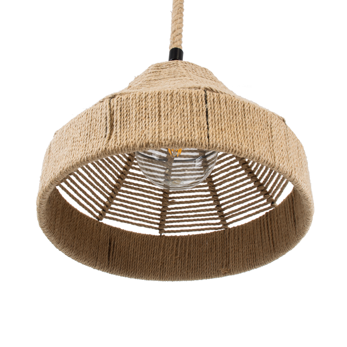 GloboStar® DOGMA 01609 Boho Κρεμαστό Φωτιστικό Καμπάνα Μονόφωτο 1 x E27 IP20 Μπεζ Σχοινί - Μ38 x Π38 x Y28cm