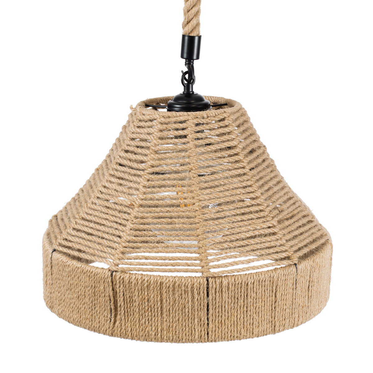 GloboStar® DOGMA 01609 Boho Κρεμαστό Φωτιστικό Καμπάνα Μονόφωτο 1 x E27 IP20 Μπεζ Σχοινί - Μ38 x Π38 x Y28cm