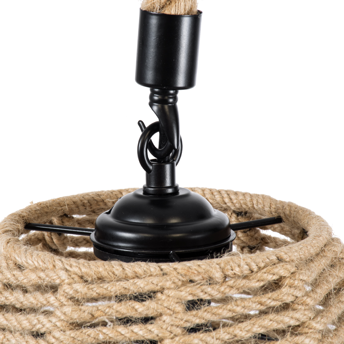 GloboStar® DOGMA 01609 Boho Κρεμαστό Φωτιστικό Καμπάνα Μονόφωτο 1 x E27 IP20 Μπεζ Σχοινί - Μ38 x Π38 x Y28cm