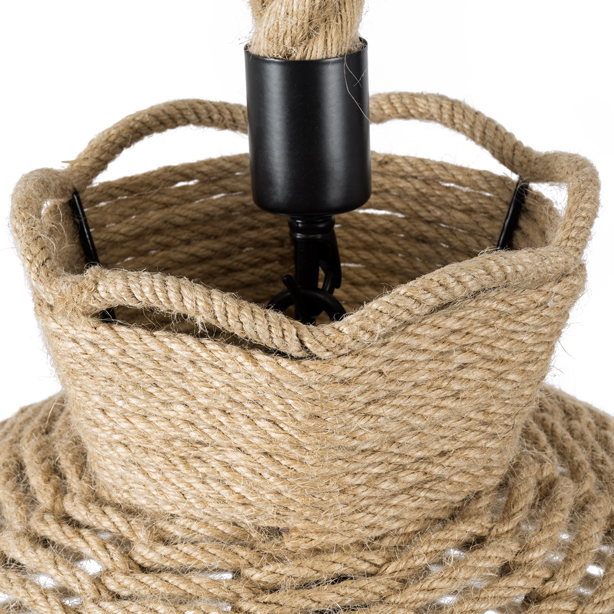 GloboStar® VENIER 01610 Boho Κρεμαστό Φωτιστικό Πλέγμα Μονόφωτο 1 x E27 IP20 Μπεζ Σχοινί - Μ35 x Π35 x Y26cm