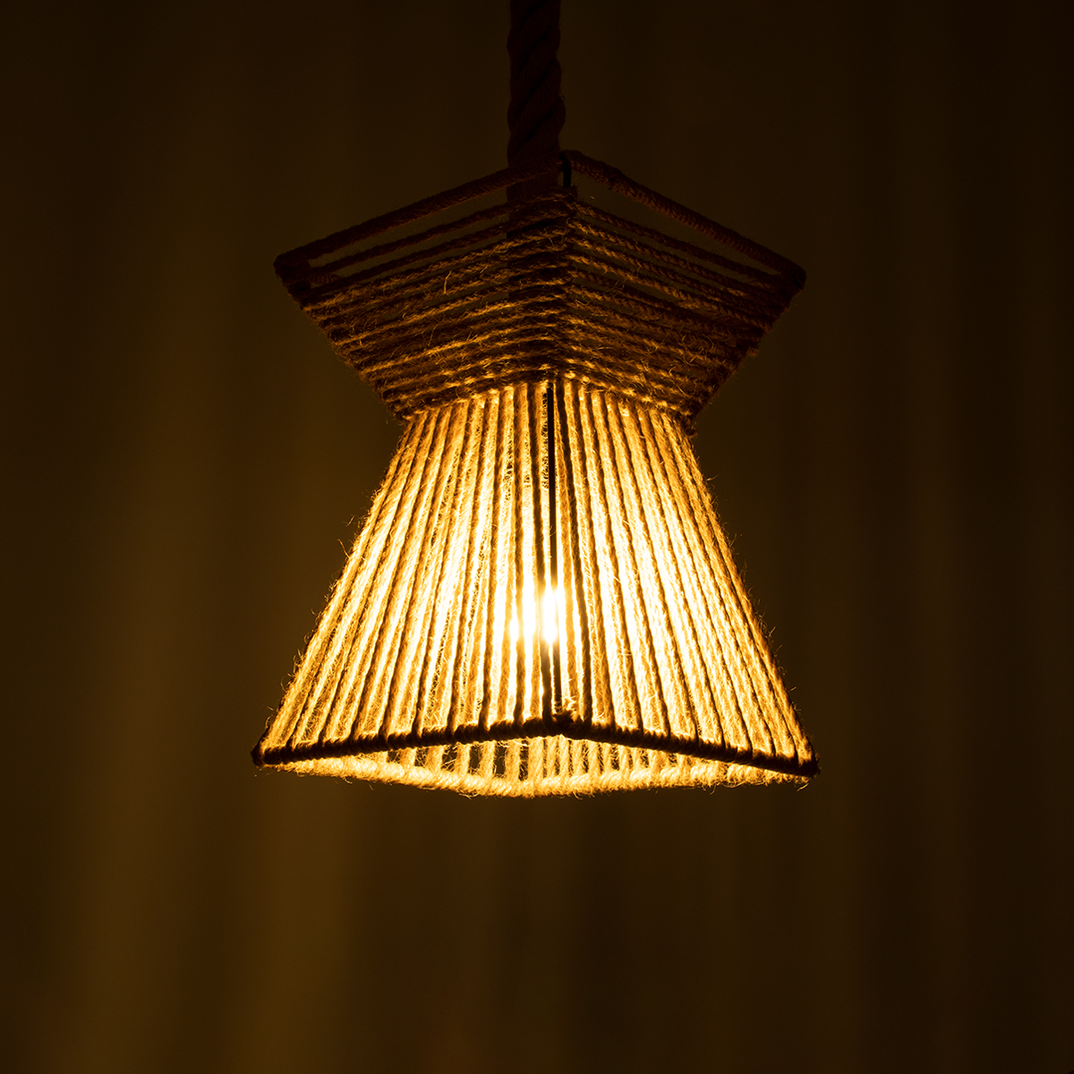 GloboStar® ROUGE 01611 Boho Κρεμαστό Φωτιστικό Πλέγμα Μονόφωτο 1 x E27 IP20 Μπεζ Σχοινί - Μ21 x Π21 x Y27cm