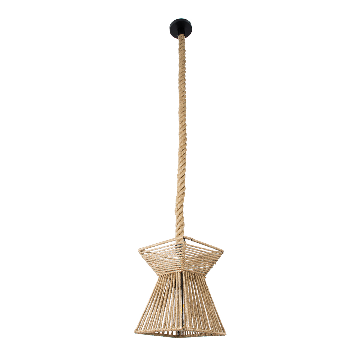 GloboStar® ROUGE 01611 Boho Κρεμαστό Φωτιστικό Πλέγμα Μονόφωτο 1 x E27 IP20 Μπεζ Σχοινί - Μ21 x Π21 x Y27cm