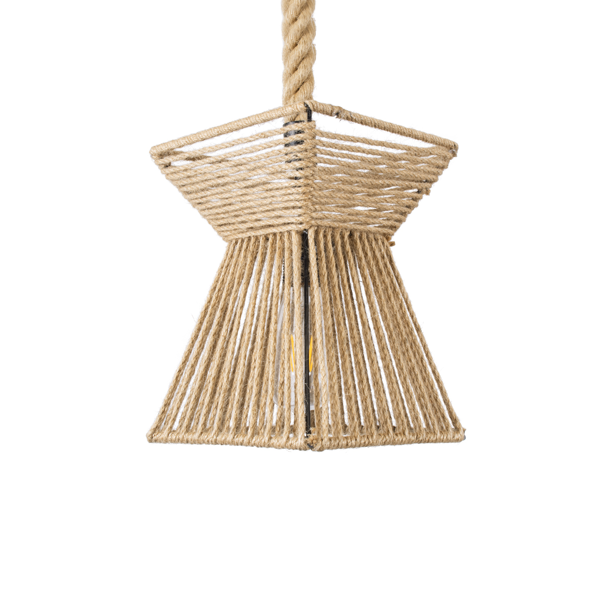 GloboStar® ROUGE 01611 Boho Κρεμαστό Φωτιστικό Πλέγμα Μονόφωτο 1 x E27 IP20 Μπεζ Σχοινί - Μ21 x Π21 x Y27cm