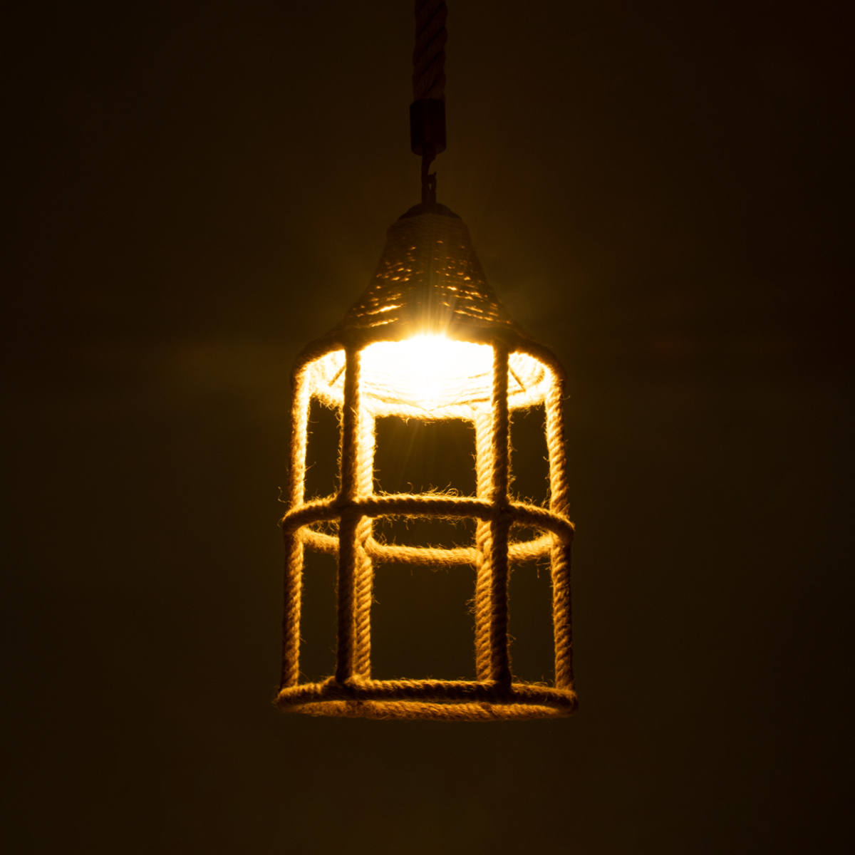 GloboStar® YUBA 01612 Boho Κρεμαστό Φωτιστικό Πλέγμα Μονόφωτο 1 x E27 IP20 Μπεζ Σχοινί - Μ22 x Π22 x Y40cm