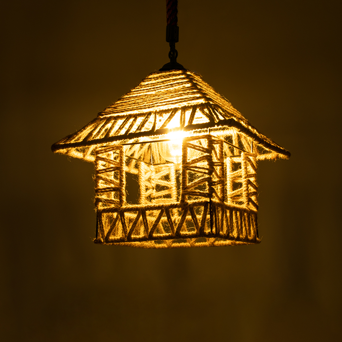 GloboStar® SPIKY 01613 Boho Κρεμαστό Φωτιστικό Φιγούρα Μονόφωτο 1 x E27 IP20 Μπεζ Σχοινί - Μ43 x Π43 x Y28cm