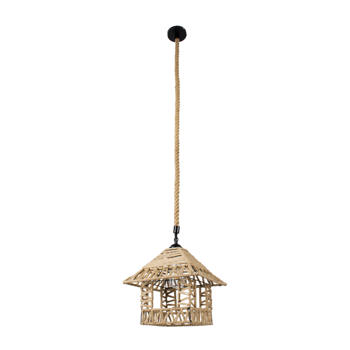 GloboStar® SPIKY 01613 Boho Κρεμαστό Φωτιστικό Φιγούρα Μονόφωτο 1 x E27 IP20 Μπεζ Σχοινί - Μ43 x Π43 x Y28cm