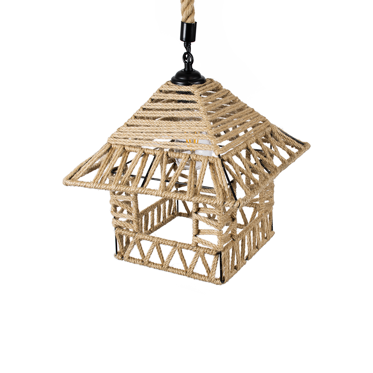 GloboStar® SPIKY 01613 Boho Κρεμαστό Φωτιστικό Φιγούρα Μονόφωτο 1 x E27 IP20 Μπεζ Σχοινί - Μ43 x Π43 x Y28cm