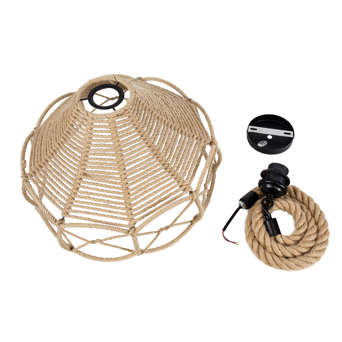 GloboStar® TESSUTI 01614 Boho Κρεμαστό Φωτιστικό Πλέγμα Μονόφωτο 1 x E27 IP20 Μπεζ Σχοινί - Μ39 x Π39 x Y31cm