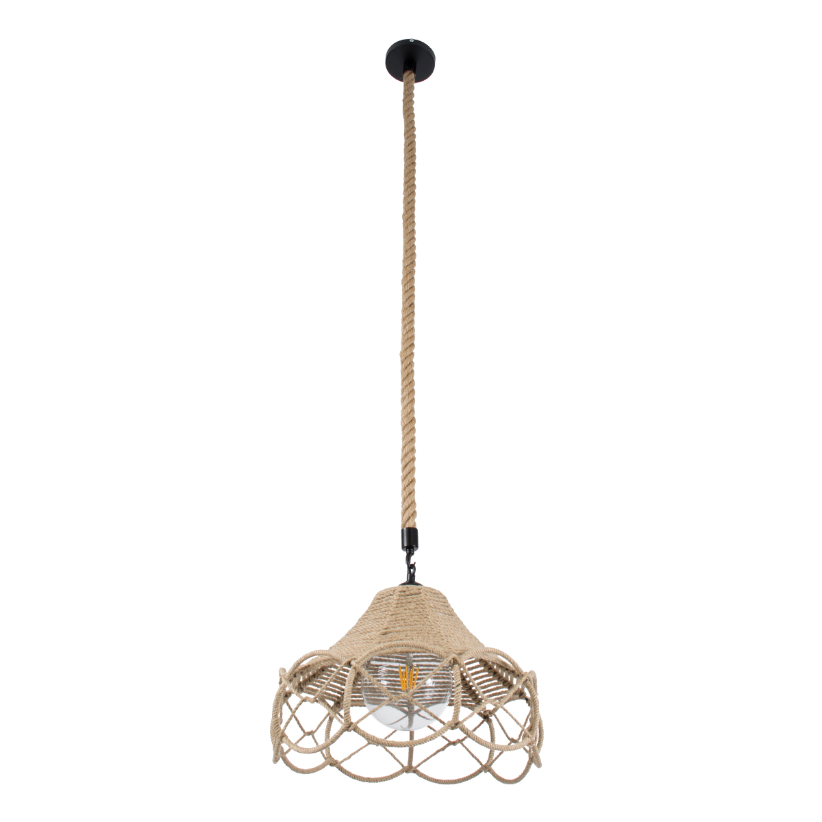 GloboStar® TESSUTI 01614 Boho Κρεμαστό Φωτιστικό Πλέγμα Μονόφωτο 1 x E27 IP20 Μπεζ Σχοινί - Μ39 x Π39 x Y31cm