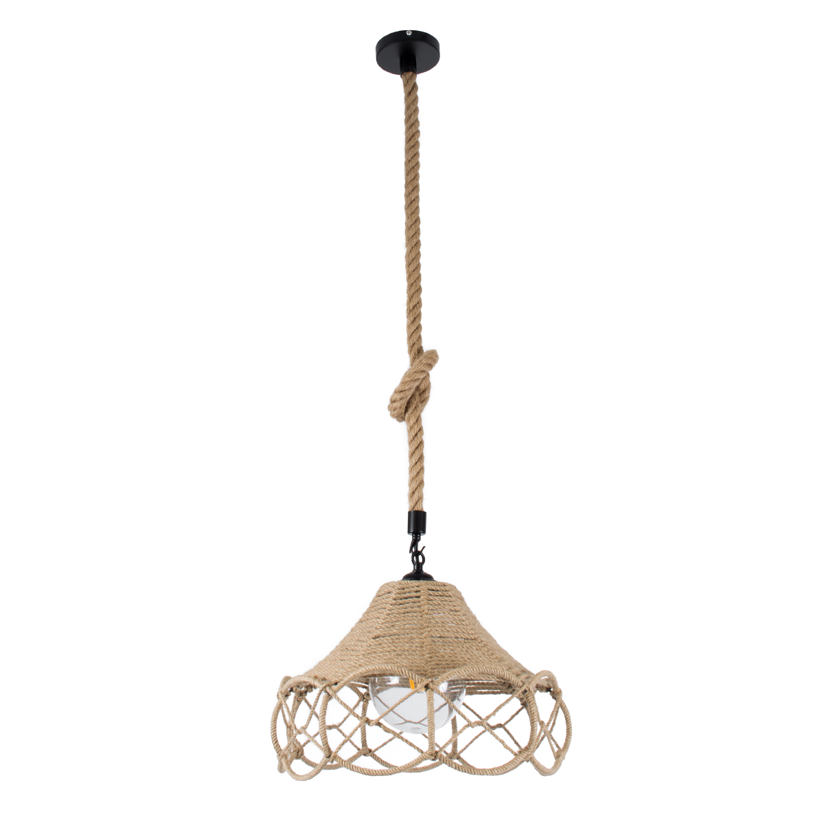 GloboStar® TESSUTI 01614 Boho Κρεμαστό Φωτιστικό Πλέγμα Μονόφωτο 1 x E27 IP20 Μπεζ Σχοινί - Μ39 x Π39 x Y31cm
