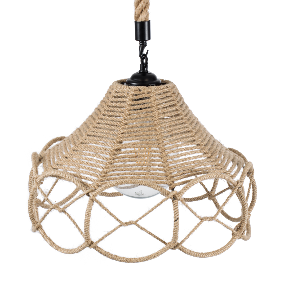 GloboStar® TESSUTI 01614 Boho Κρεμαστό Φωτιστικό Πλέγμα Μονόφωτο 1 x E27 IP20 Μπεζ Σχοινί - Μ39 x Π39 x Y31cm