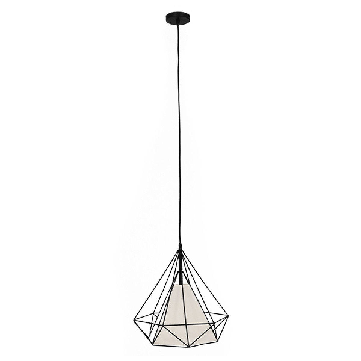 GloboStar® KAIRI 01618 Μοντέρνο Κρεμαστό Φωτιστικό Πλέγμα Μονόφωτο 1 x E27 IP20 Μαύρο Μέταλλο με Λευκό Ύφασμα - Μ38 x Π38 x Υ39cm