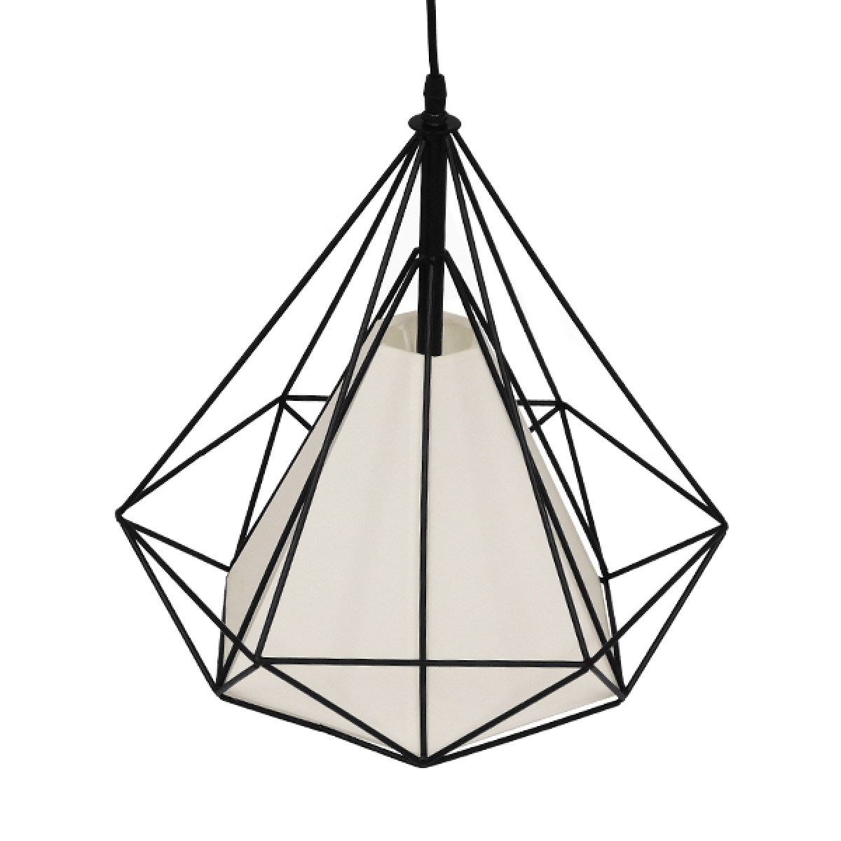 GloboStar® KAIRI 01618 Μοντέρνο Κρεμαστό Φωτιστικό Πλέγμα Μονόφωτο 1 x E27 IP20 Μαύρο Μέταλλο με Λευκό Ύφασμα - Μ38 x Π38 x Υ39cm