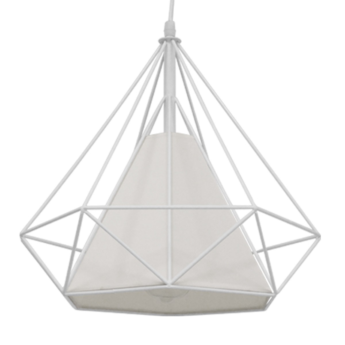 GloboStar® KAIRI 01619 Μοντέρνο Κρεμαστό Φωτιστικό Πλέγμα Μονόφωτο 1 x E27 IP20 Λευκό Μέταλλο με Λευκό Ύφασμα - Μ38 x Π38 x Υ39cm