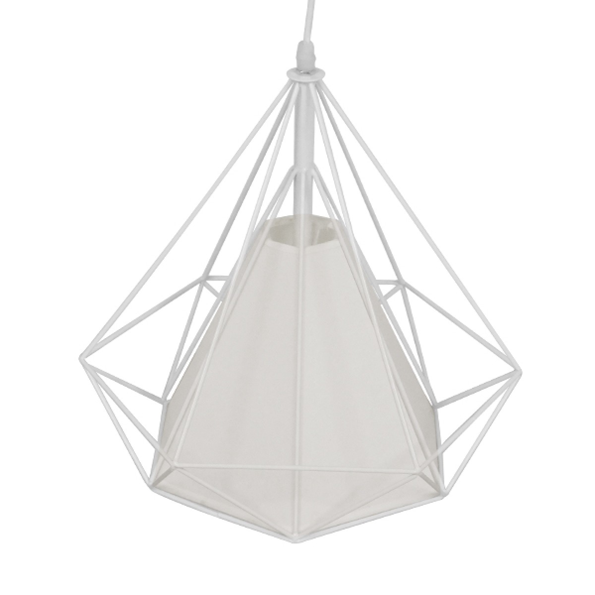 GloboStar® KAIRI 01619 Μοντέρνο Κρεμαστό Φωτιστικό Πλέγμα Μονόφωτο 1 x E27 IP20 Λευκό Μέταλλο με Λευκό Ύφασμα - Μ38 x Π38 x Υ39cm