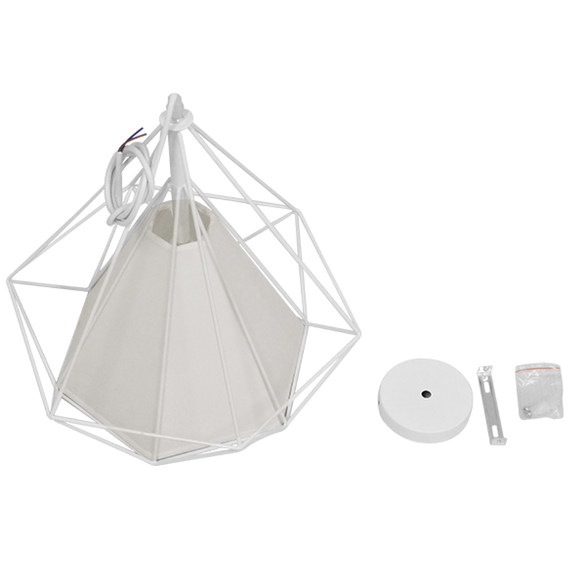 GloboStar® KAIRI 01619 Μοντέρνο Κρεμαστό Φωτιστικό Πλέγμα Μονόφωτο 1 x E27 IP20 Λευκό Μέταλλο με Λευκό Ύφασμα - Μ38 x Π38 x Υ39cm
