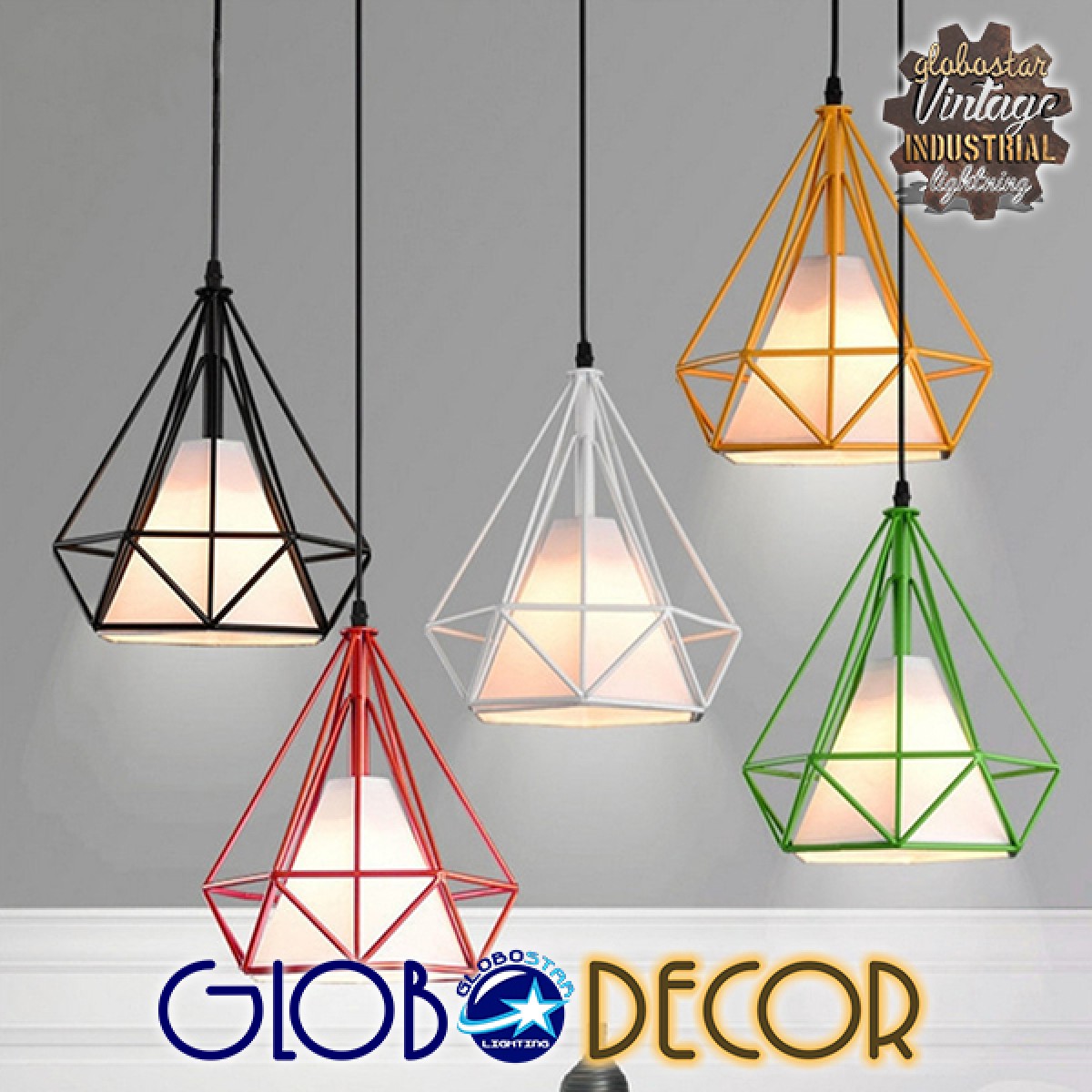 GloboStar® KAIRI 01619 Μοντέρνο Κρεμαστό Φωτιστικό Πλέγμα Μονόφωτο 1 x E27 IP20 Λευκό Μέταλλο με Λευκό Ύφασμα - Μ38 x Π38 x Υ39cm