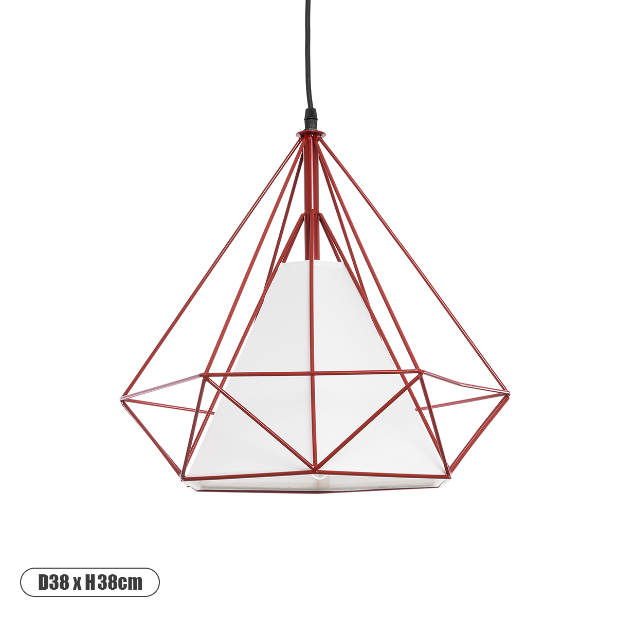 GloboStar® KAIRI 01620 Μοντέρνο Κρεμαστό Φωτιστικό Πλέγμα Μονόφωτο 1 x E27 IP20 Κόκκινο Μέταλλο με Λευκό Ύφασμα - Μ38 x Π38 x Y38cm
