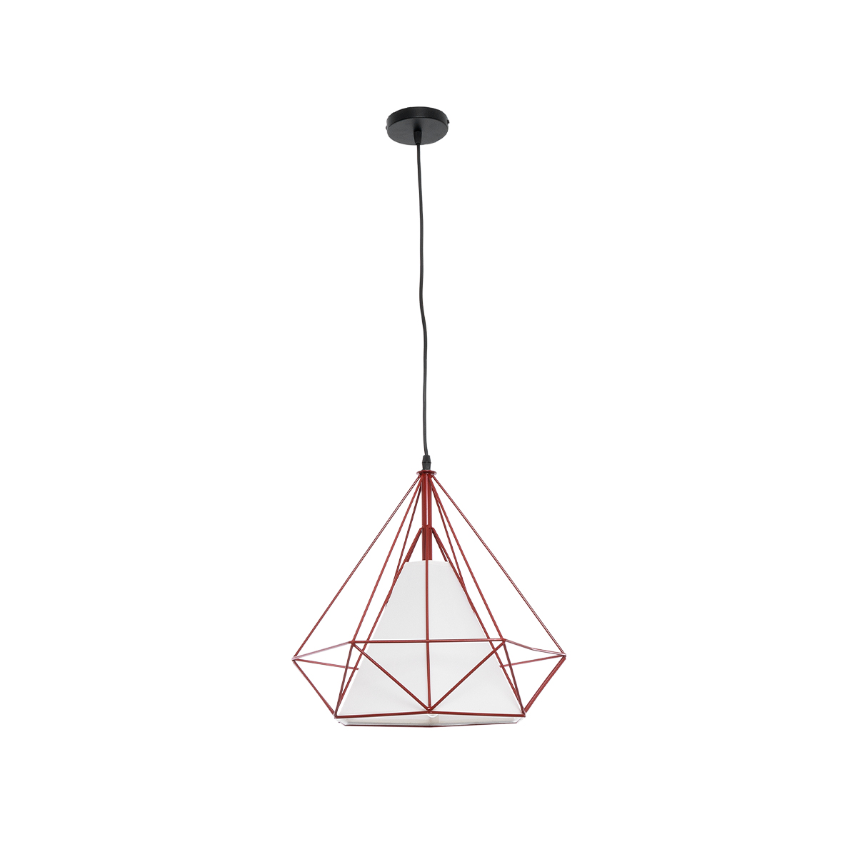 GloboStar® KAIRI 01620 Μοντέρνο Κρεμαστό Φωτιστικό Πλέγμα Μονόφωτο 1 x E27 IP20 Κόκκινο Μέταλλο με Λευκό Ύφασμα - Μ38 x Π38 x Y38cm
