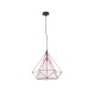 GloboStar® KAIRI 01620 Μοντέρνο Κρεμαστό Φωτιστικό Πλέγμα Μονόφωτο 1 x E27 IP20 Κόκκινο Μέταλλο με Λευκό Ύφασμα - Μ38 x Π38 x Y38cm