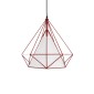 GloboStar® KAIRI 01620 Μοντέρνο Κρεμαστό Φωτιστικό Πλέγμα Μονόφωτο 1 x E27 IP20 Κόκκινο Μέταλλο με Λευκό Ύφασμα - Μ38 x Π38 x Y38cm