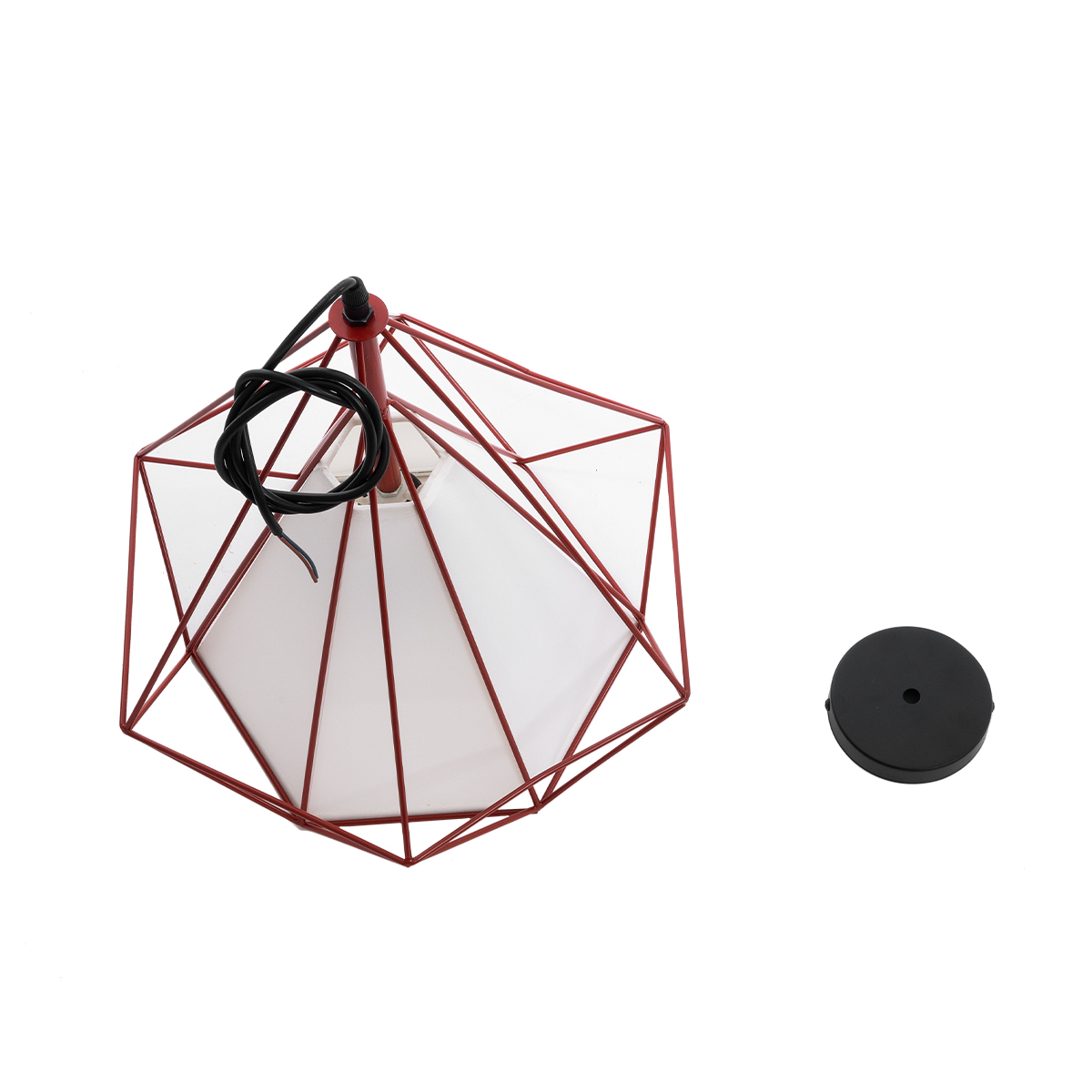 GloboStar® KAIRI 01620 Μοντέρνο Κρεμαστό Φωτιστικό Πλέγμα Μονόφωτο 1 x E27 IP20 Κόκκινο Μέταλλο με Λευκό Ύφασμα - Μ38 x Π38 x Y38cm