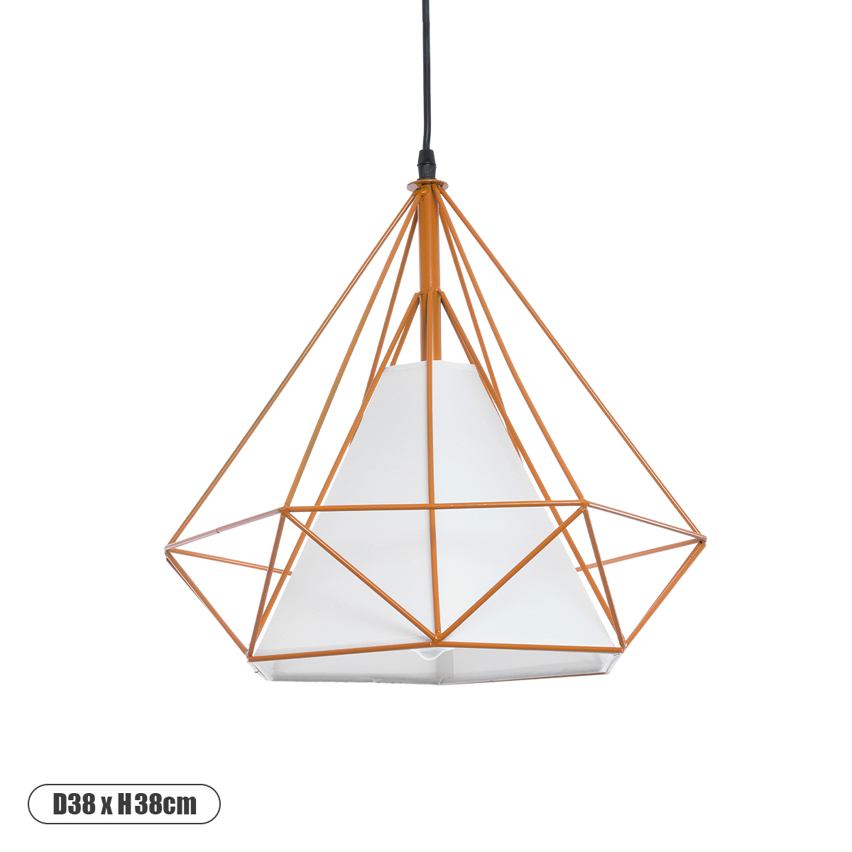 GloboStar® KAIRI 01621 Μοντέρνο Κρεμαστό Φωτιστικό Πλέγμα Μονόφωτο 1 x E27 IP20 Πορτοκαλί Μέταλλο με Λευκό Ύφασμα - Μ38 x Π38 x Y38cm