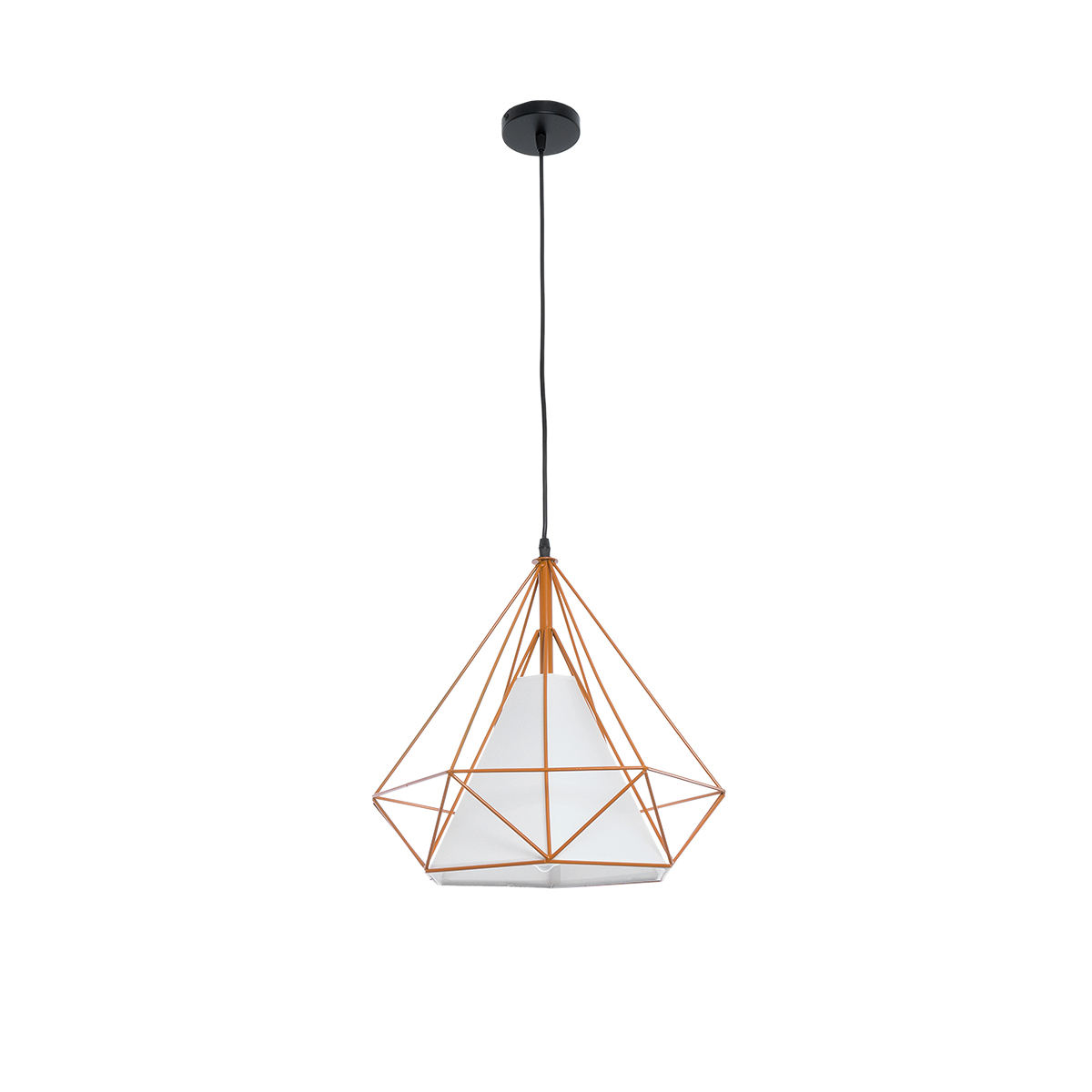 GloboStar® KAIRI 01621 Μοντέρνο Κρεμαστό Φωτιστικό Πλέγμα Μονόφωτο 1 x E27 IP20 Πορτοκαλί Μέταλλο με Λευκό Ύφασμα - Μ38 x Π38 x Y38cm