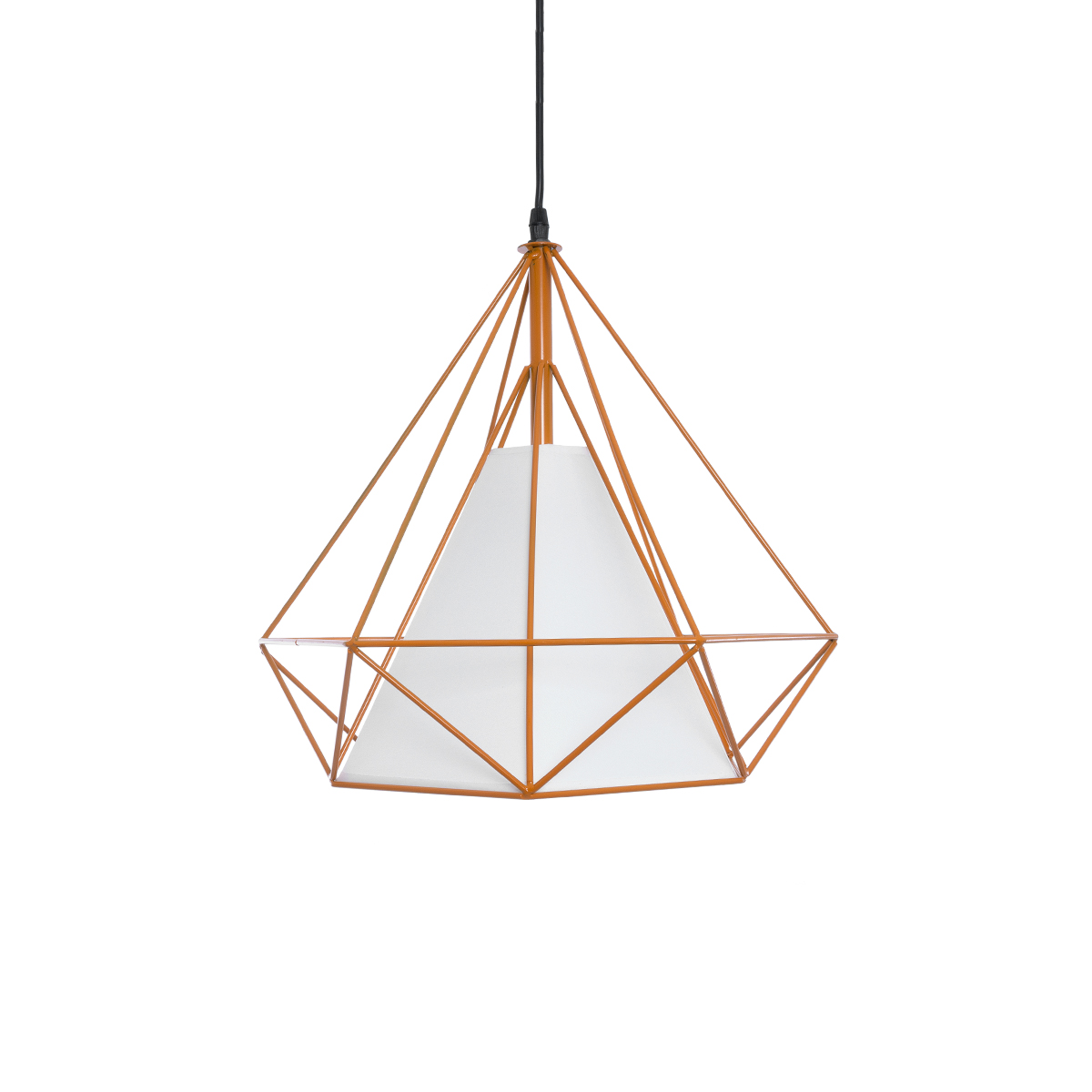 GloboStar® KAIRI 01621 Μοντέρνο Κρεμαστό Φωτιστικό Πλέγμα Μονόφωτο 1 x E27 IP20 Πορτοκαλί Μέταλλο με Λευκό Ύφασμα - Μ38 x Π38 x Y38cm