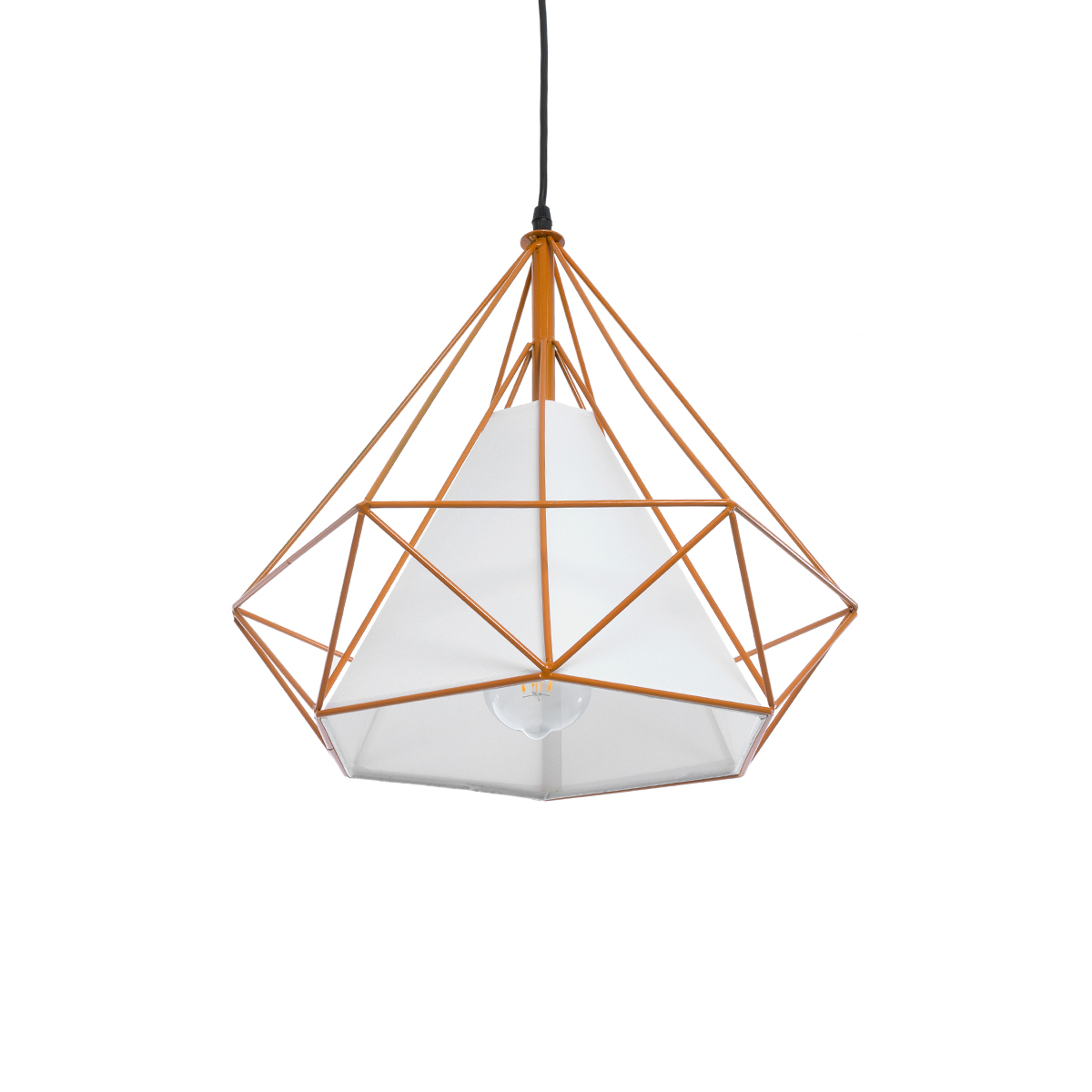 GloboStar® KAIRI 01621 Μοντέρνο Κρεμαστό Φωτιστικό Πλέγμα Μονόφωτο 1 x E27 IP20 Πορτοκαλί Μέταλλο με Λευκό Ύφασμα - Μ38 x Π38 x Y38cm
