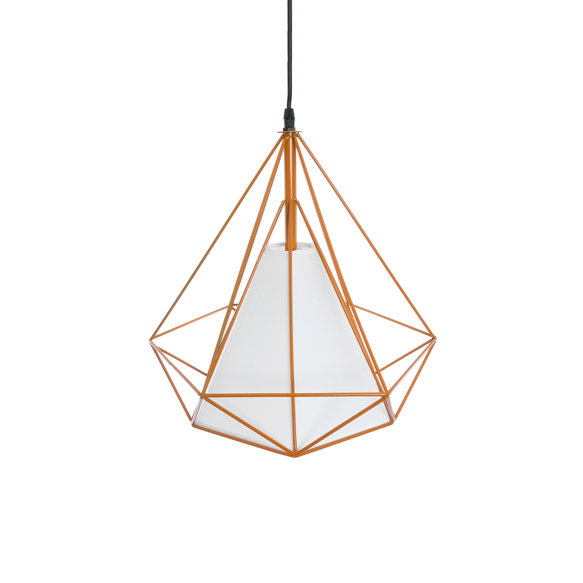 GloboStar® KAIRI 01621 Μοντέρνο Κρεμαστό Φωτιστικό Πλέγμα Μονόφωτο 1 x E27 IP20 Πορτοκαλί Μέταλλο με Λευκό Ύφασμα - Μ38 x Π38 x Y38cm