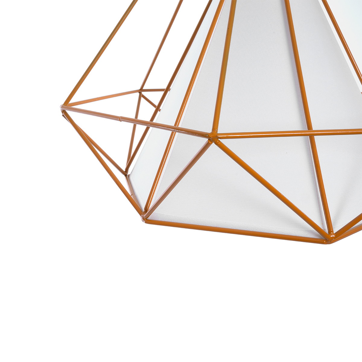 GloboStar® KAIRI 01621 Μοντέρνο Κρεμαστό Φωτιστικό Πλέγμα Μονόφωτο 1 x E27 IP20 Πορτοκαλί Μέταλλο με Λευκό Ύφασμα - Μ38 x Π38 x Y38cm