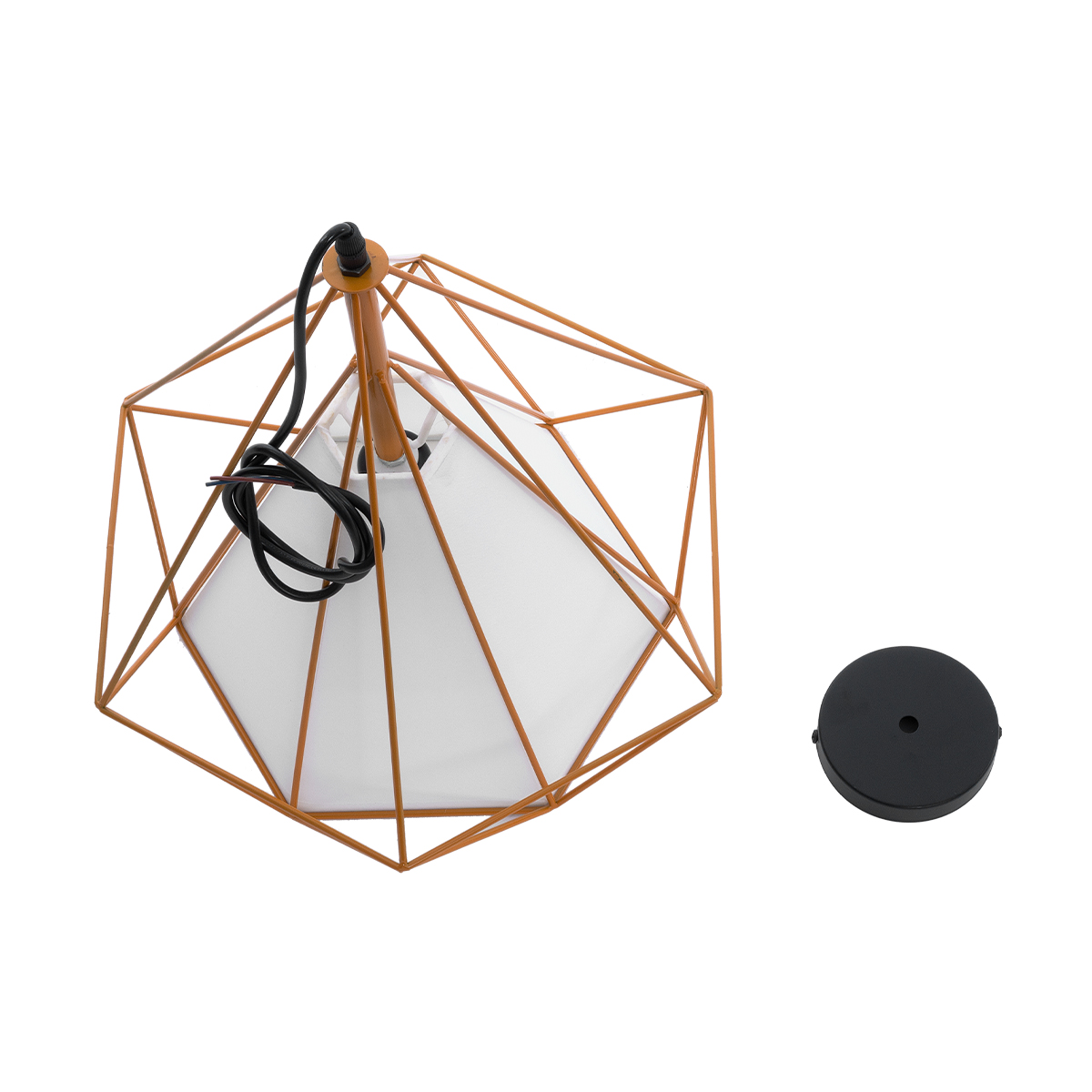 GloboStar® KAIRI 01621 Μοντέρνο Κρεμαστό Φωτιστικό Πλέγμα Μονόφωτο 1 x E27 IP20 Πορτοκαλί Μέταλλο με Λευκό Ύφασμα - Μ38 x Π38 x Y38cm