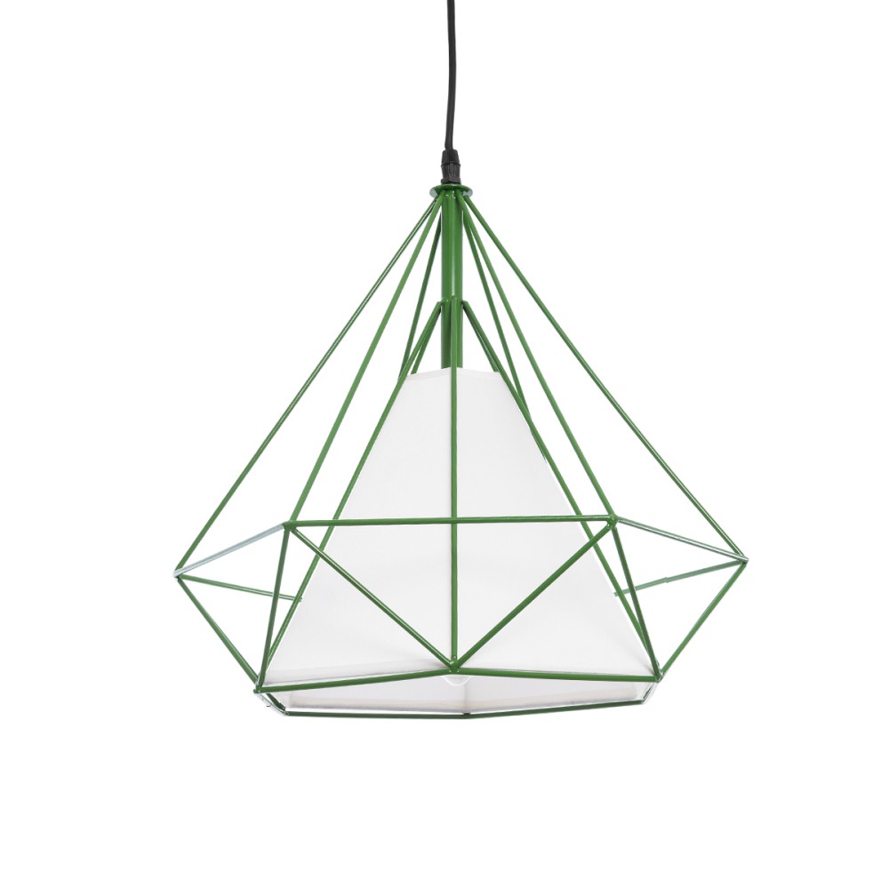GloboStar® KAIRI 01622 Μοντέρνο Κρεμαστό Φωτιστικό Πλέγμα Μονόφωτο 1 x E27 IP20 Πράσινο Μέταλλο με Λευκό Ύφασμα - Μ38 x Π38 x Y38cm