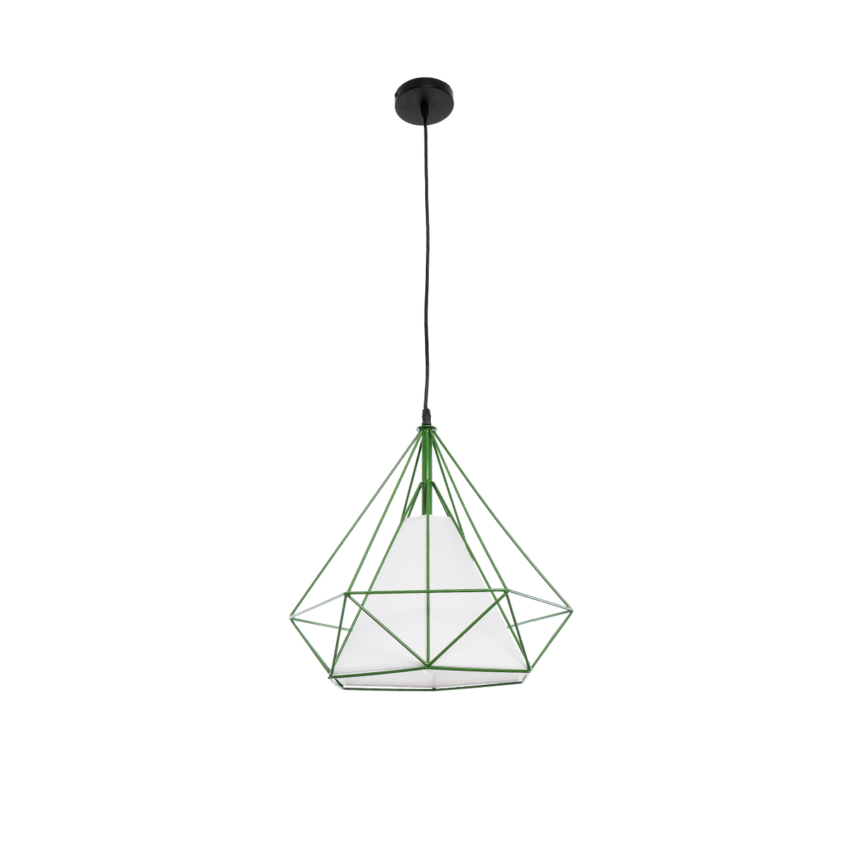 GloboStar® KAIRI 01622 Μοντέρνο Κρεμαστό Φωτιστικό Πλέγμα Μονόφωτο 1 x E27 IP20 Πράσινο Μέταλλο με Λευκό Ύφασμα - Μ38 x Π38 x Y38cm