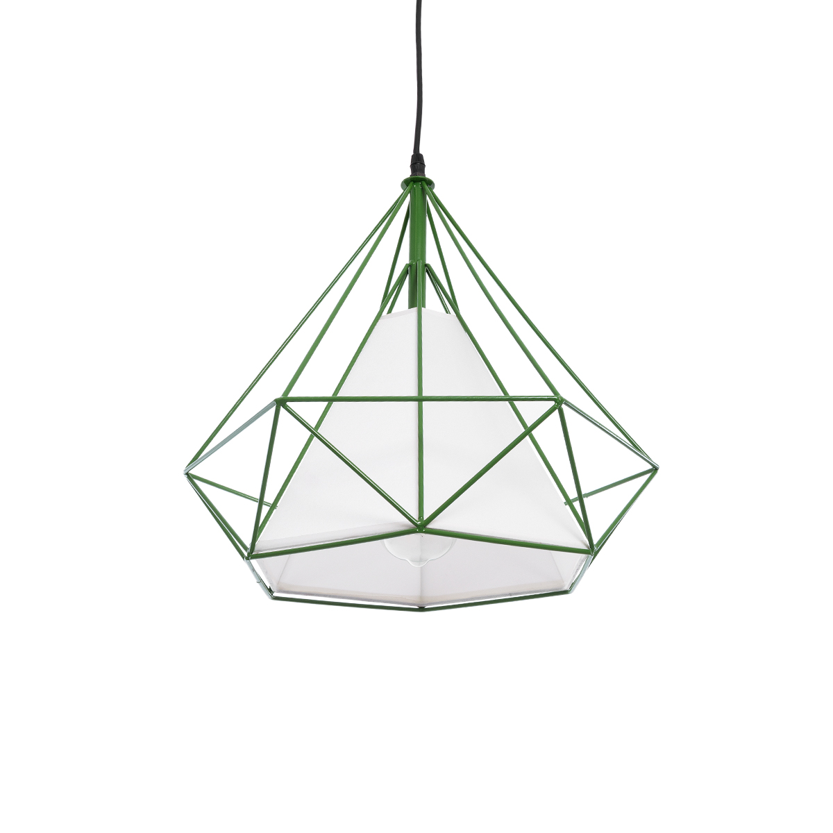 GloboStar® KAIRI 01622 Μοντέρνο Κρεμαστό Φωτιστικό Πλέγμα Μονόφωτο 1 x E27 IP20 Πράσινο Μέταλλο με Λευκό Ύφασμα - Μ38 x Π38 x Y38cm