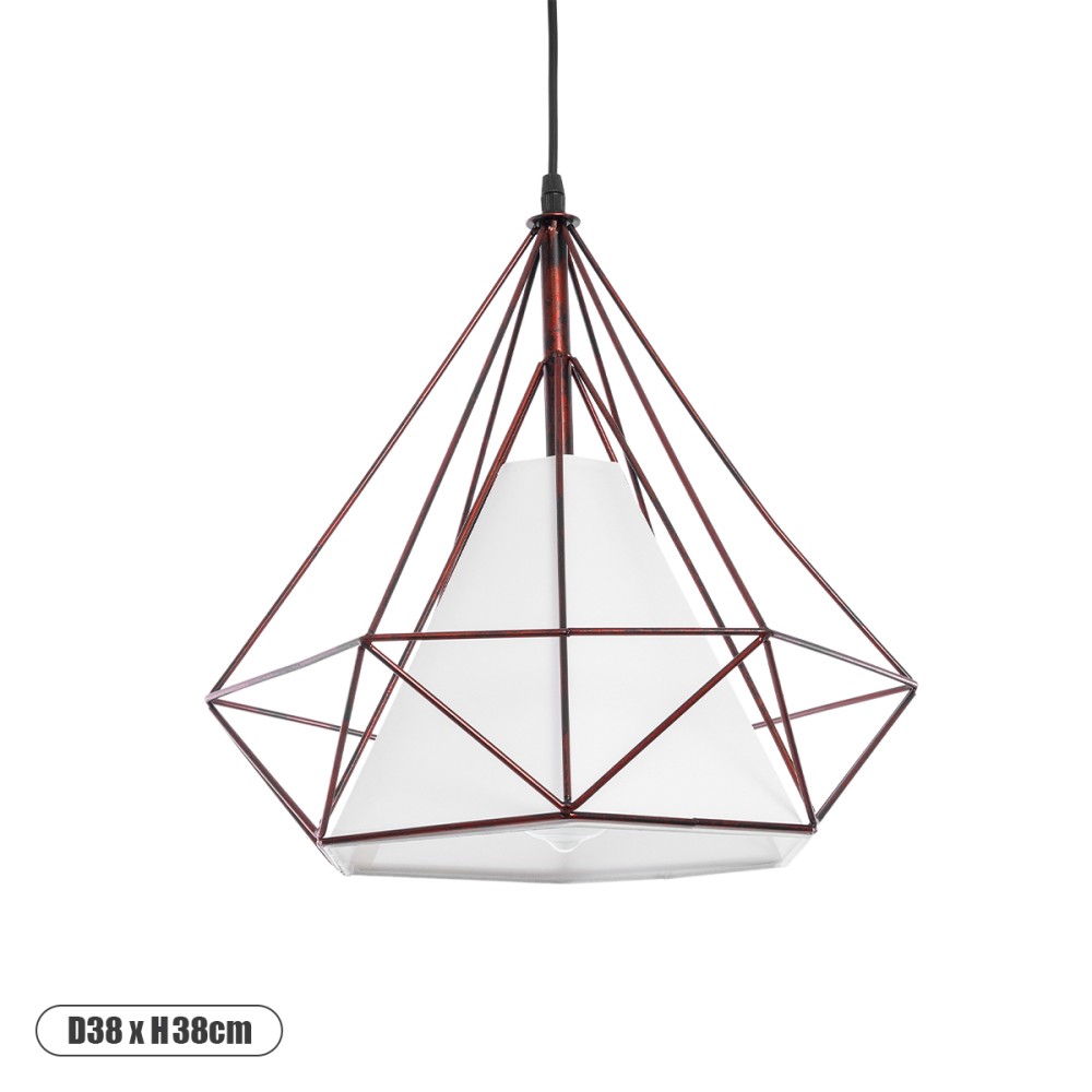 GloboStar® KAIRI 01623 Μοντέρνο Κρεμαστό Φωτιστικό Πλέγμα Μονόφωτο 1 x E27 IP20 Χάλκινο Μέταλλο με Λευκό Ύφασμα - Μ38 x Π38 x Y38cm